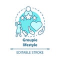 Groupie lifestyle blue concept icon. Seeking personal gain following celebrity idea thin line illustration. Obsessive Royalty Free Stock Photo