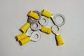 Grouping of Yellow wire connectors Royalty Free Stock Photo
