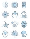 Groups of Artificial intelligence icons set. Collection of high quality outline web pictograms in modern flat style