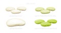 Groups of Lima beans Large, baby, dry and fresh green isolated on white background. Side view