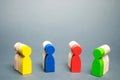 Groups of multicolored wooden people. The concept of market segmentation. Customer relationship management. Target audience,