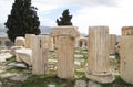 Groups of the Remains of Ionic Columns of Ancient Greek Sanctuaries on the Acropolis, Athens, Greece Royalty Free Stock Photo