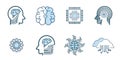 Groups of technology icon set, such as robot, digital, vr, ai, cyber Artificial Intelligence groups Related Vector Line Icons. Royalty Free Stock Photo