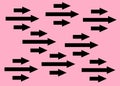 Groups of three bold black arrows pointing right middle arrow is longer light pink rose backdrop