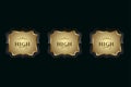 Groups of three Luxury, gold and premium Abstract buttons concept on black background. Vector vintage frames design