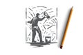 Grouting, cement, worker, wall, repair concept. Hand drawn isolated vector.