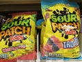 Bagged candy on a. Retail store shelf Sour patch variety