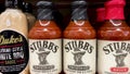 BBQ sauces on a retail store shelf Dukes Stubbs and Cattlemans