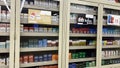 Food Lion grocery store secured packs of cigarettes glass case