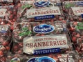 Grocery store Ocean Spray fresh raw cranberries close up