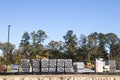 Materials stacked up at a construction site concrete blocks front view