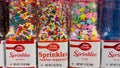 Row of Betty Crocker sprinkles on a retail store shelf