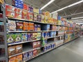 Walmart grocery store cereal aisle side view