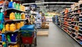 Walmart grocery store interior empty pallets on floor