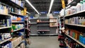 Walmart grocery store interior empty shelves