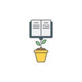 Grow book icon, color, line, outline vector sign, linear style pictogram isolated on white. Symbol, logo illustration