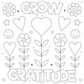 Grow gratitude. Coloring page. Black and white vector illustration.