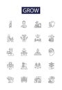 Grow line vector icons and signs. Strengthen, Cultivate, Progress, Generate, Increase, Boost, Improve, Elevate outline