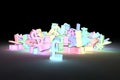 Grow or neon 3D rendering. Abstract CGI typography, bunch of cur