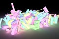 Grow neon 3D rendering. Illustrations of CGI typography, alphabetic character, letter of ABC for graphic design or wallpapers.