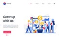 Grow up with us concept landing page, business people watering gold coin money tree