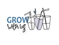 Grow with us. Recruitment, teambuilding and personal growth concept. Hand drawn glasses with drinking straws