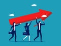 Grow your business. Businessman hold growth arrows. business concept