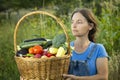 Grower rich harvest of vegetables, Nice woman gardener huge harvest for Thanksgiving