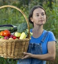 Grower rich harvest of vegetables, Nice woman gardener huge harvest for Thanksgiving