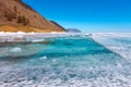 Growers ice iceberg in turquoise water of Lake Baikal