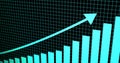 Growing arrow graph with grid line background. showing  3d arrow growth.  Business success bar chart.  arrow growth business conce Royalty Free Stock Photo