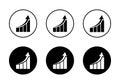 Growing bar graph icon on black circle. Rising arrow symbol vector Royalty Free Stock Photo