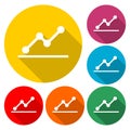 Growing bar graph icon with long shadow Royalty Free Stock Photo