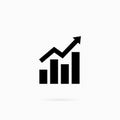 Growing bars graphic with rising arrow. Growing graph icon in black. Bar chart. Infographic. Vector on isolated transparent Royalty Free Stock Photo