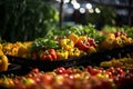 Growing bell pepper crops in a large greenhouse. Vegetable business Royalty Free Stock Photo