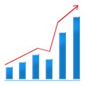 Growing blue bar chart and rising arrow Royalty Free Stock Photo