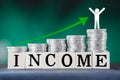 Growing business ,income ,saving money concept with sack of coins and rising graph arrow up Royalty Free Stock Photo