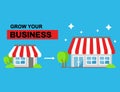 Growing business or store from small to bigger as success sign illustration