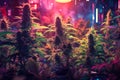growing cannabis under purple led light , blooming marijuana buds generative ai