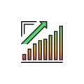 Growing chart, Arrow graph going up line icon, filled outline vector sign, linear colorful pictogram isolated on white. Royalty Free Stock Photo