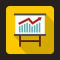 Growing chart presentation icon, flat style Royalty Free Stock Photo
