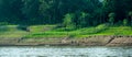 Growing crops on river banks of Mekong in Laos Royalty Free Stock Photo