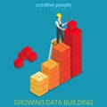 Growing data building construction chart flat isometric vector Royalty Free Stock Photo