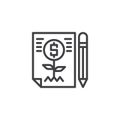 Growing dollar sprout on paper and pen outline icon