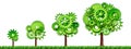 Growing economy symbol with trees and gears Royalty Free Stock Photo