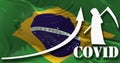 growing graph of coronavirus numbers of death in Brazil agaist the national flag. Increase of Covid-19 death cases. New wave. 3d