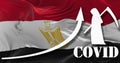 growing graph of coronavirus numbers of death in Egypt agaist the national flag. Increase of Covid-19 death cases. New wave. 3d