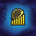 Growing graph with earth. Vector. Golden icon with black contour Royalty Free Stock Photo