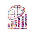 Growing graph with earth. Vector. Stained glass icon on white ba