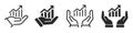 Growing graph in hand icons set. Hands holding graph with arrow icon. Success icon. Business growths chart. Profit growing sumbol Royalty Free Stock Photo